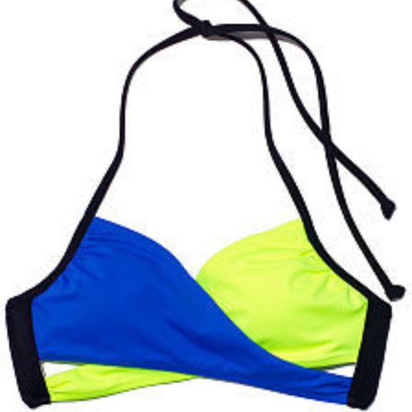 VS PINK NEON BLUE & YELLOW WRAP / CRISS-CROSS BIKINI TOP - Picture 4 of 4